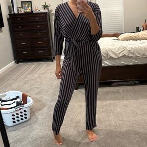 Express STRETCHY Black and White Jumpsuit with Tailored Fit